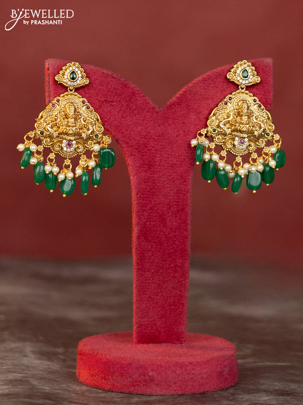 Antique haaram lakshmi kaasu design with kemp and white stones & green beads hanging