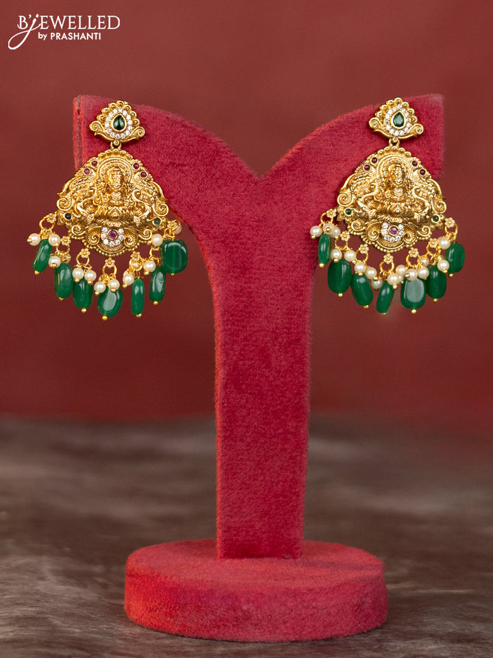 Antique haaram lakshmi kaasu design with kemp and white stones & green beads hanging