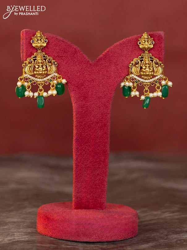 Antique jelabi haaram lakshmi design with kemp and white stones & green beads hanging