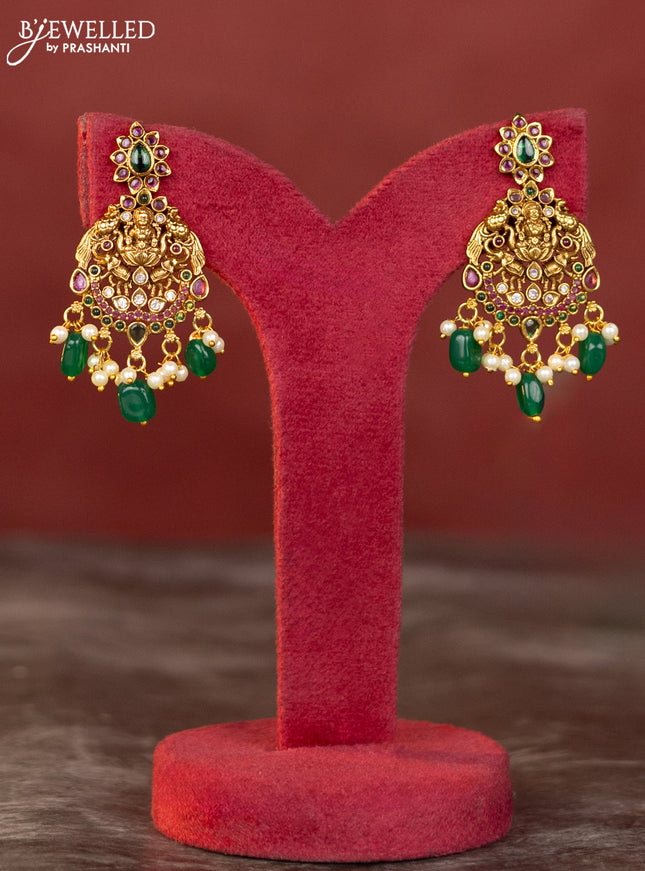 Antique jelabi haaram lakshmi design with kemp and white stones & green beads hanging