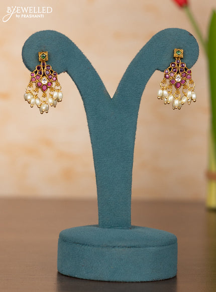 Antique guttapusalu haaram double peacock design in kemp stones and rice pearl hanging