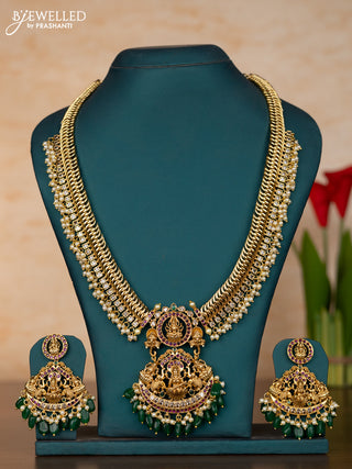 Antique jelabi haaram lakshmi design with kemp and white stones & pearl beads hanging