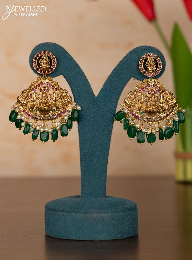 Antique jelabi haaram lakshmi design with kemp and white stones & pearl beads hanging