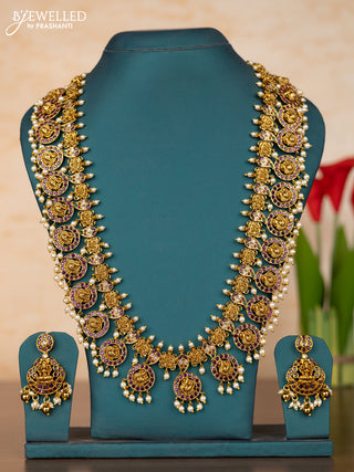 Antique bottumala peacock design haaram in kemp stones and pearl hanging