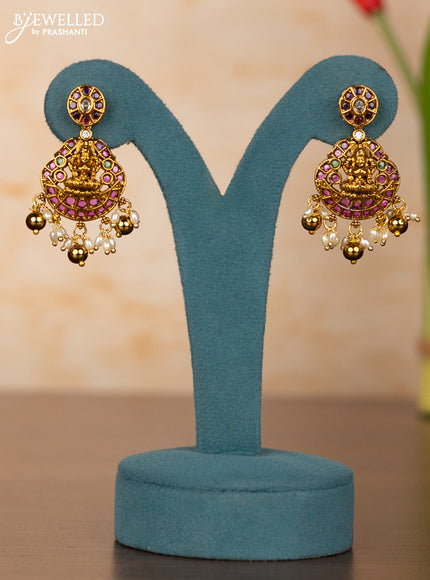 Antique bottumala peacock design haaram in kemp stones and pearl hanging