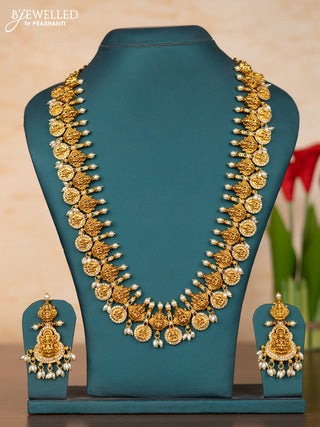 Antique lakshmi kaasu deisgn haaram with rice pearl hanging