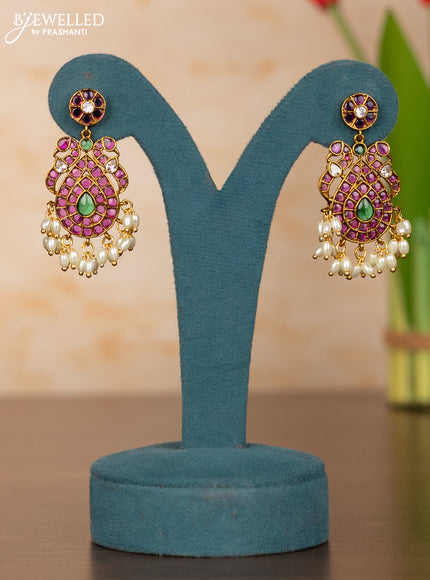 Antique guttapusalu haaram mango design in kemp stones and rice pearl hanging