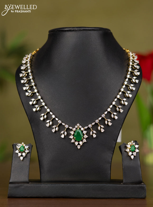 Zircon necklace with emerald and cz stones in gold finish