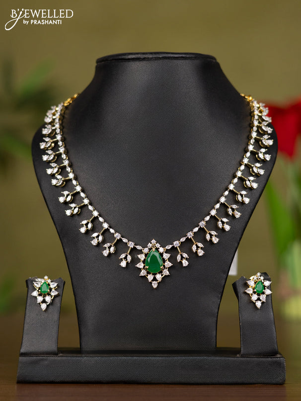Zircon necklace with emerald and cz stones in gold finish