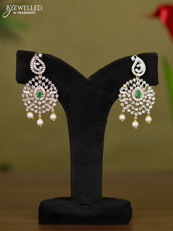 Zircon necklace with emerald & cz stones and pearl hangings in gold finish