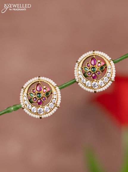 Antique earring floral design in kemp stones and white beads