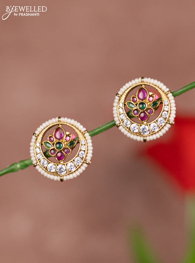 Antique earring floral design in kemp stones and white beads