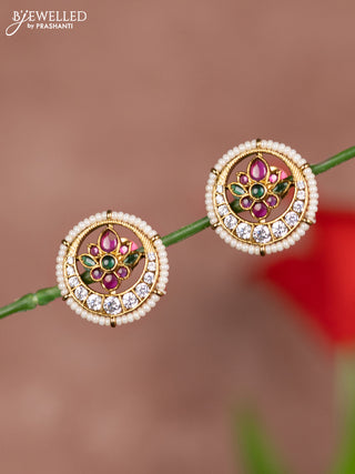 Antique earring floral design in kemp stones and white beads