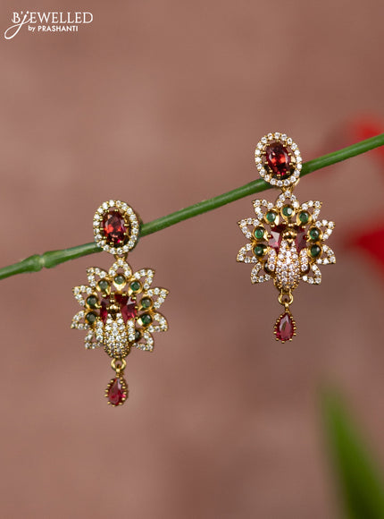 Antique earring 3D peacock design in multicolor kemp and cz stones