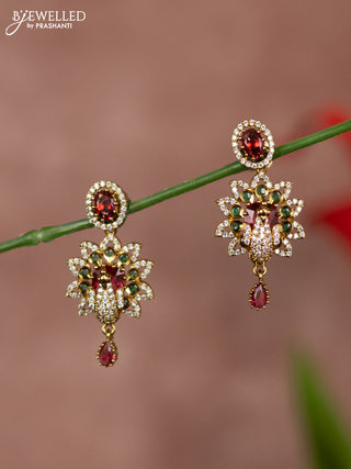 Antique earring 3D peacock design in multicolor kemp and cz stones