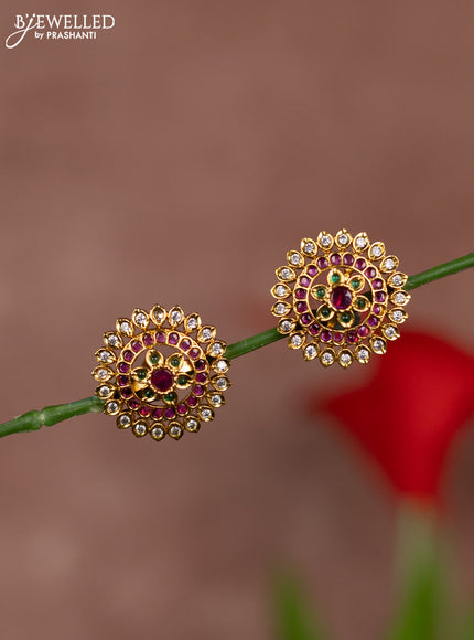 Antique earring circle floral design in kemp and white stones