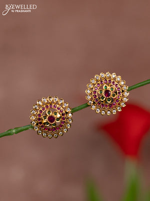 Antique earring circle floral design in kemp and white stones