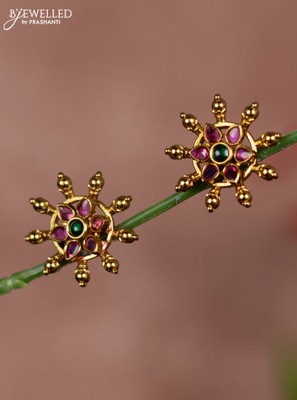 Antique earring floral design in multicolor kemp stones with removable top