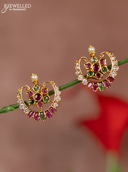 Antique earring floral chandbali design in multicolor kemp & white stones