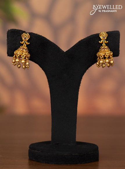 Antique jhumka with ruby stones and golden beads hangings