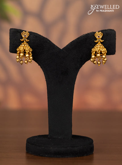 Antique jhumka with kemp & cz stones and golden beads hangings