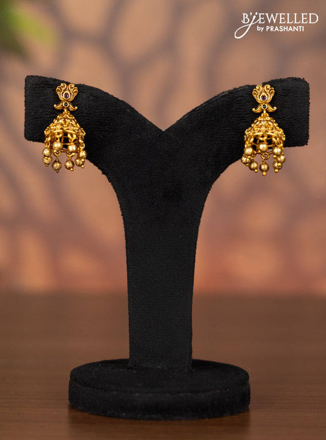 Antique jhumka with kemp & cz stones and golden beads hangings