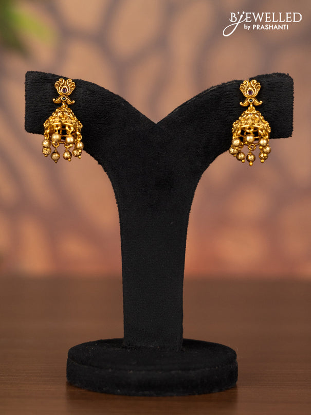 Antique jhumka with kemp & cz stones and golden beads hangings