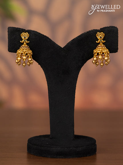Antique jhumka with kemp stones and golden beads hangings