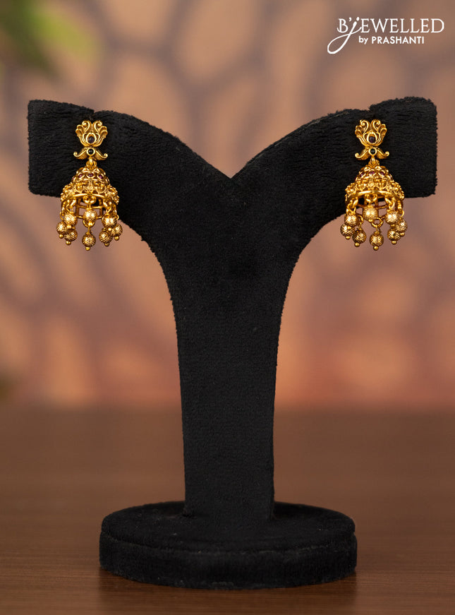 Antique jhumka with kemp stones and golden beads hangings