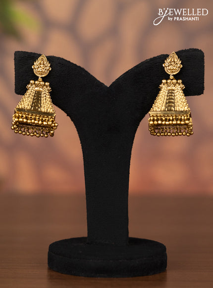 Antique jhumka with temple design and golden beads hangings