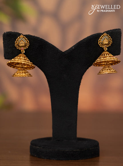 Antique double layer jhumka with ruby stones