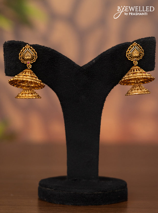 Antique double layer jhumka with ruby stones