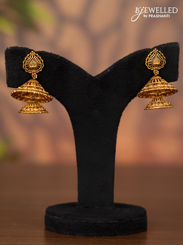 Antique double layer jhumka with ruby stones