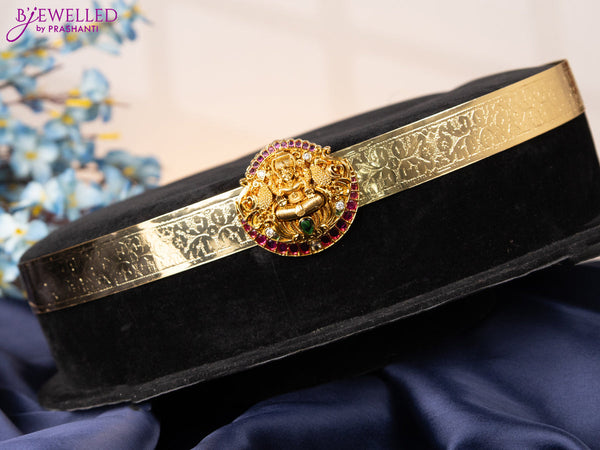 Antique self embossed hip belt lakshmi design with kemp and kundan stones