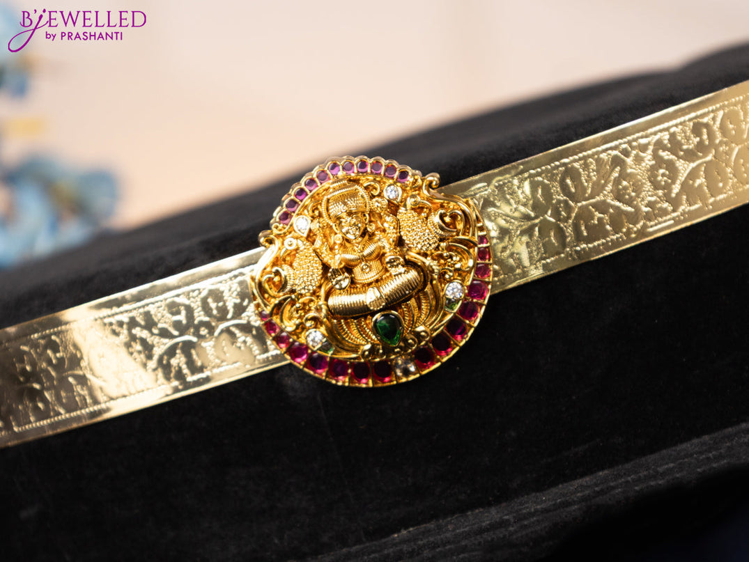Antique self embossed hip belt lakshmi design with kemp and kundan stones