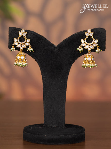Antique jhumka with kundan & cz stones and pearl hangings