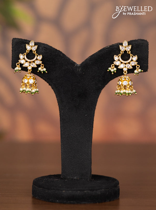 Antique jhumka with kundan & cz stones and pearl hangings