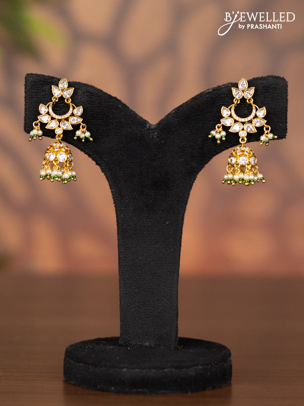 Antique jhumka with kundan & cz stones and pearl hangings
