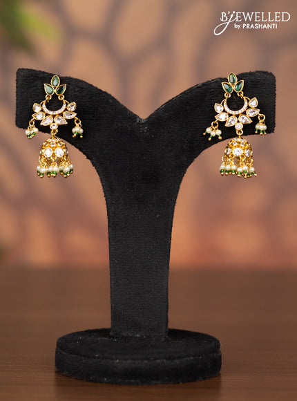 Antique jhumka with emerald & kundan cz stones and pearl hangings