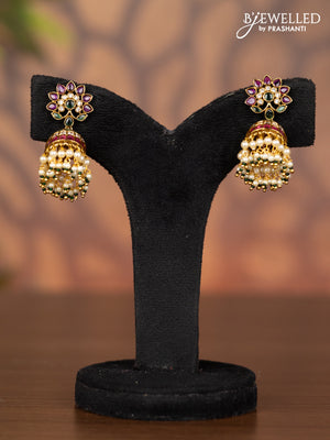 Antique jhumka with kemp & cz stones and pearl hangings