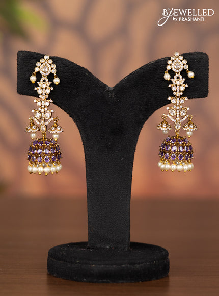 Antique jhumka with purple & cz stones and pearl hangings