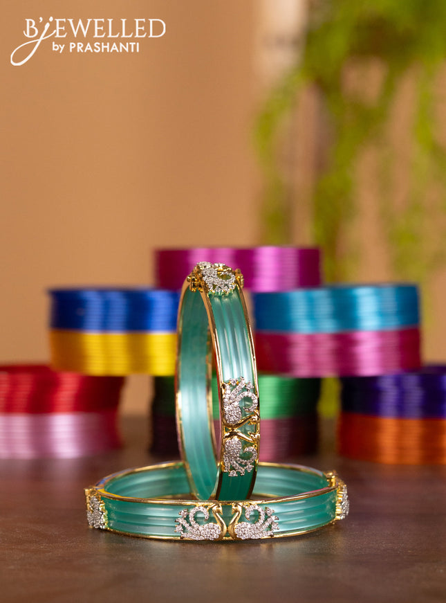 Antique changable multicolour bangles with peacock design and cz stones