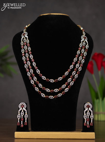 Zircon triple layer haaram with ruby and cz stones in gold finish