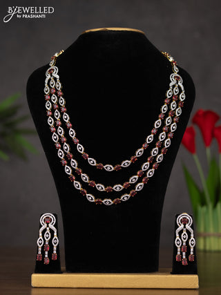 Zircon triple layer haaram with ruby and cz stones in gold finish