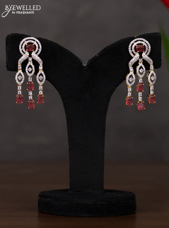 Zircon triple layer haaram with ruby and cz stones in gold finish