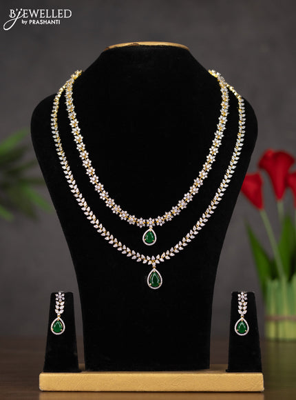 Zircon double layer haaram with emerald and cz stones in gold finish