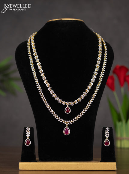 Zircon double layer haaram with ruby and cz stones in gold finish