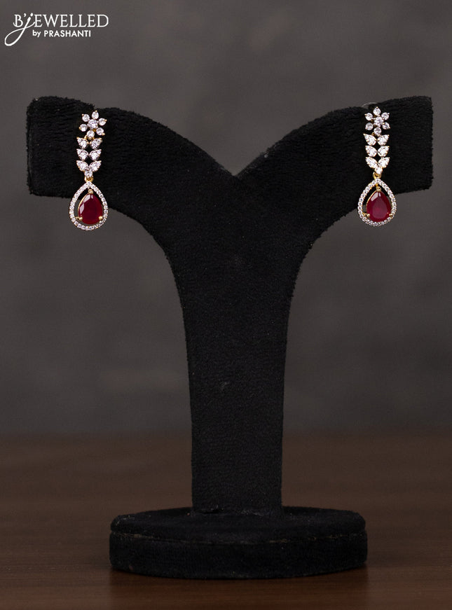 Zircon double layer haaram with ruby and cz stones in gold finish