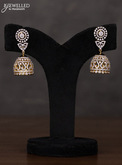 Zircon haaram with emerald & cz stones and pearl hangings in gold finish