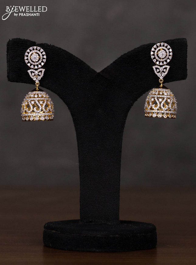 Zircon haaram with emerald & cz stones and pearl hangings in gold finish